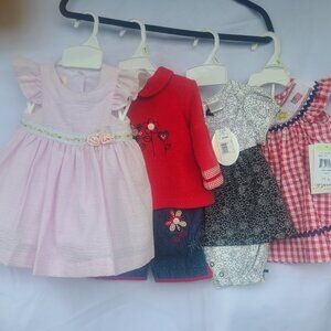 Baby Girl Clothes 3-6M Lot of 7 pieces Nwt  - 2 Dress, 1 romper & 1 Pant Set